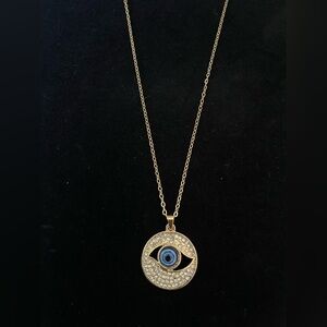 Fashion Jewelry- Elegant Gold and Blue Evil Eye Pendant Necklace